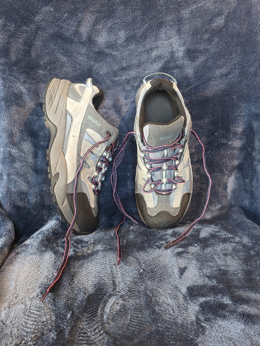 Worx Lightweight Lace-Up Hiking Sneakers - Gray & Black with Pink Accents